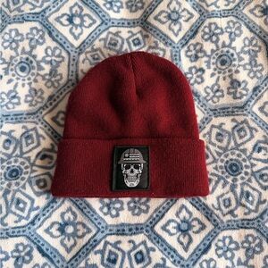 Red Ariat Work Skull Patch Beanie
